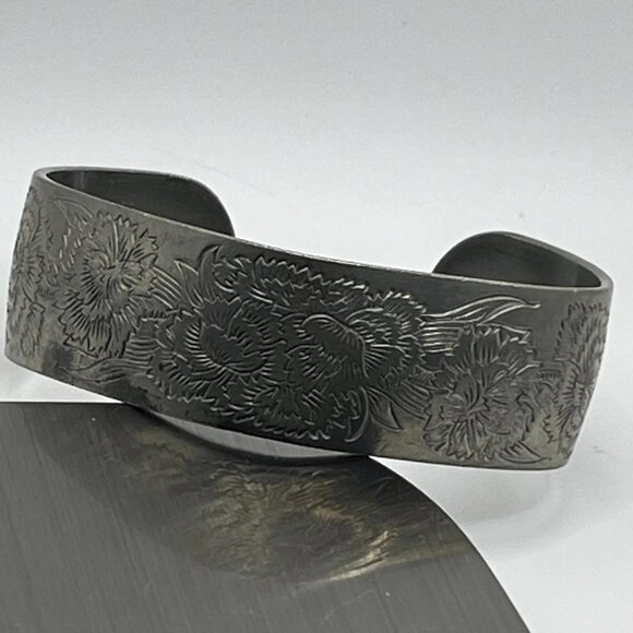 Kirk-Stieff Carnation Bracelet - Signed 900-1 Pewter Jewelry - Vintage 1970-1980 - Picture 1 of 7